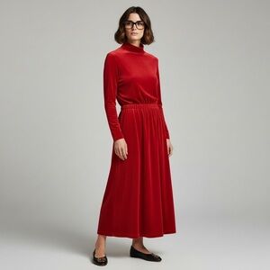Vintage Fads 80s velour red mock neck maxi dress comfy Warm soft casual
